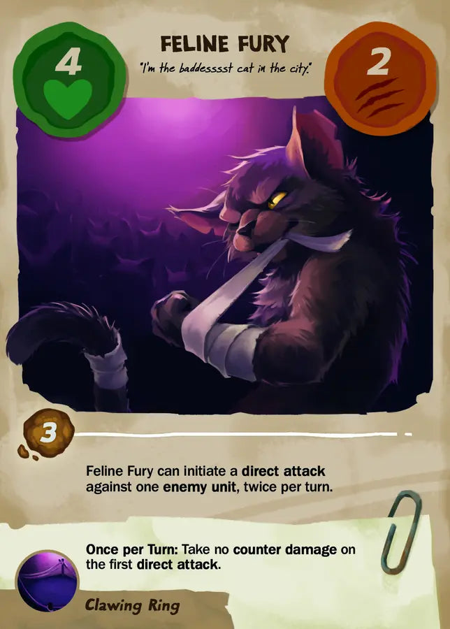 Feline Fury, a battle scarred cat card